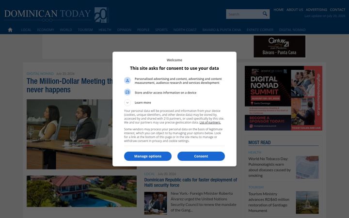 Screenshot of dominicantoday.com