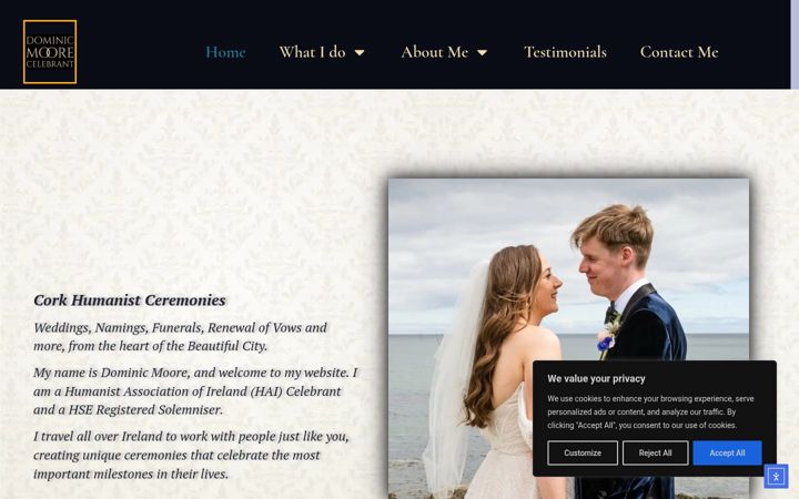Screenshot of dominicmoorecelebrant.com