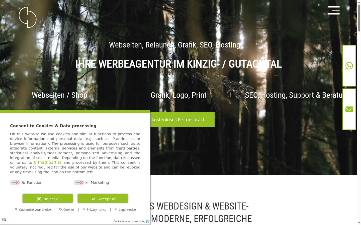 Screenshot del banner di consenso mostrato prima di qualsiasi interazione