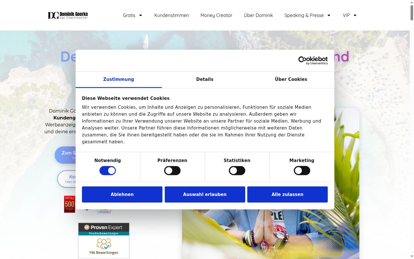 Screenshot tal-banner tal-kunsens muri qabel kwalunkwe interazzjoni