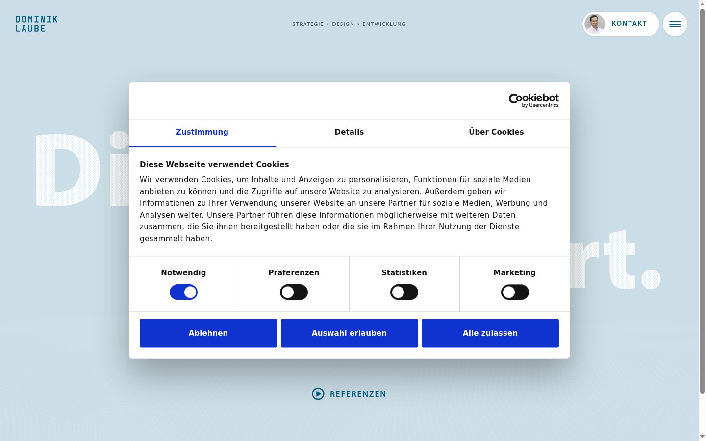Screenshot del banner di consenso mostrato prima di qualsiasi interazione