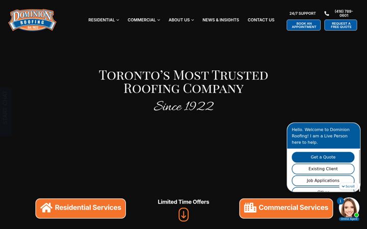Capture d'écran de dominionroofing.com