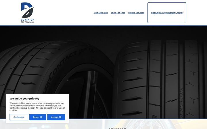 Screenshot of dominiontiredeals.com
