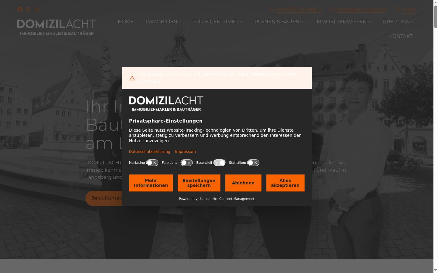 Screenshot del banner di consenso mostrato prima di qualsiasi interazione