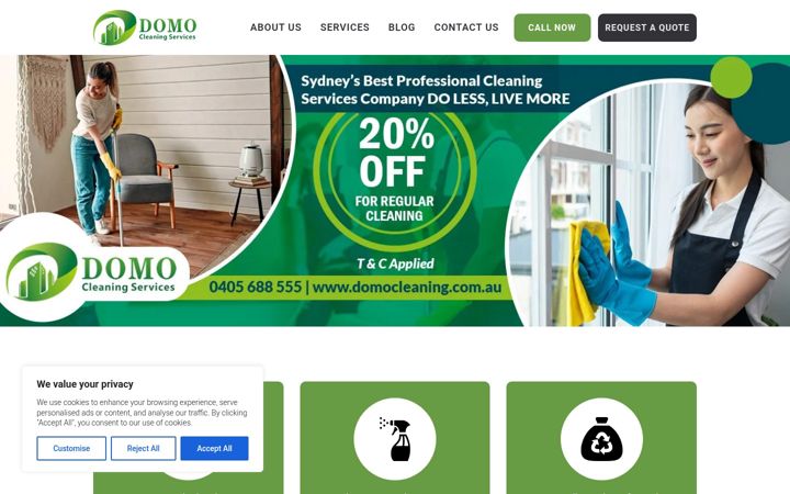 Kuvakaappaus sivustosta domocleaning.com.au