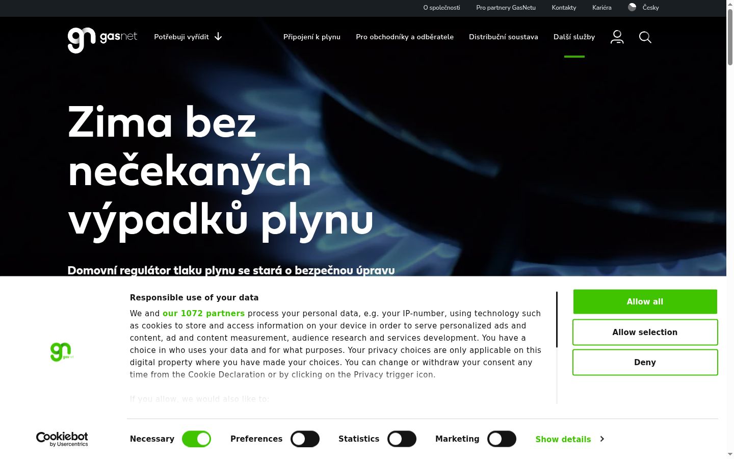 Snímek obrazovky baneru souhlasu zobrazeného před jakoukoli interakcí