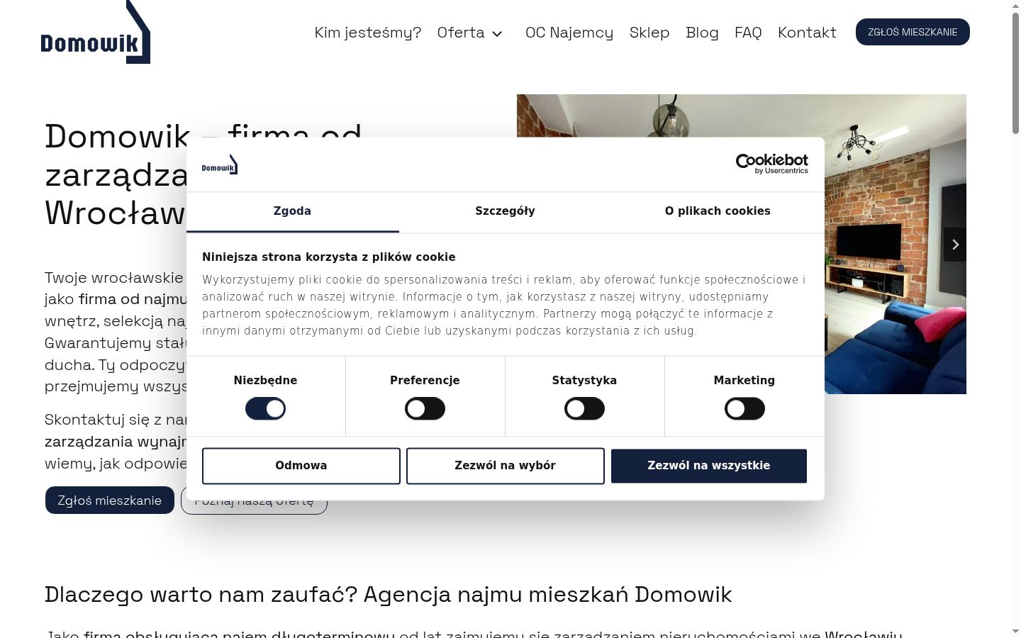 Zrzut ekranu banera zgody wyświetlanego przed jakąkolwiek interakcją
