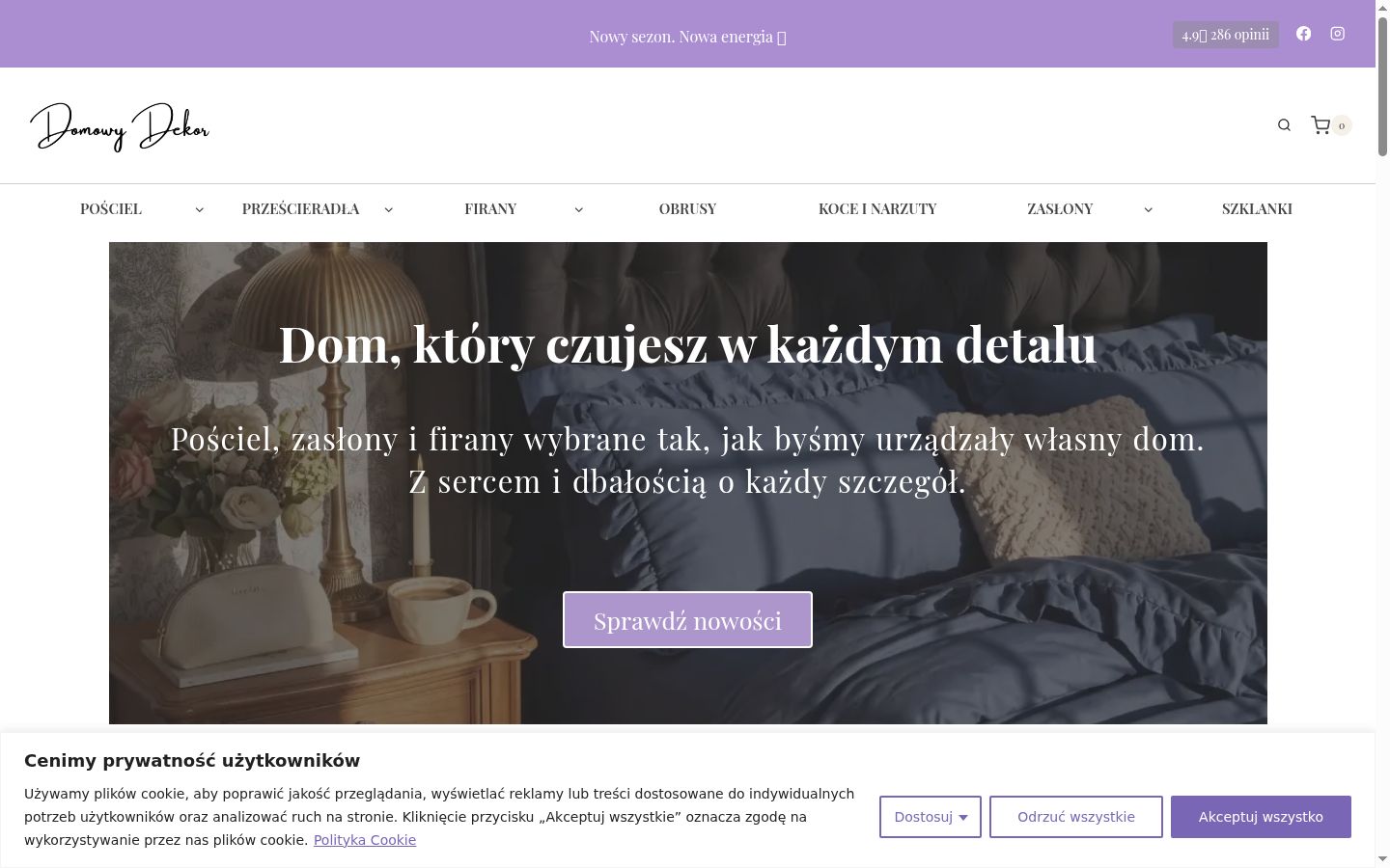 Zrzut ekranu banera zgody wyświetlanego przed jakąkolwiek interakcją