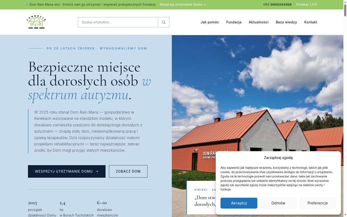 Zrzut ekranu banera zgody wyświetlanego przed jakąkolwiek interakcją