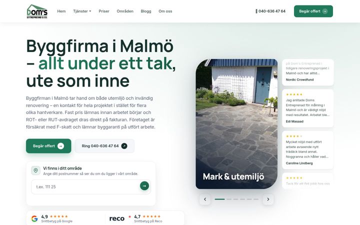 Snímek obrazovky doms-entreprenad.se