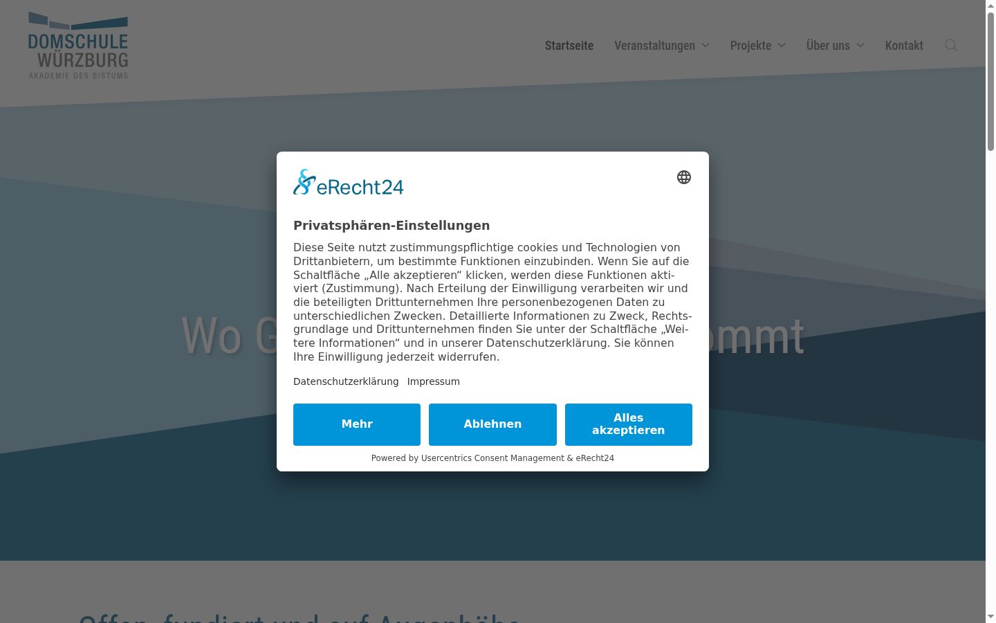 Screenshot des Einwilligungsbanners vor jeglicher Interaktion