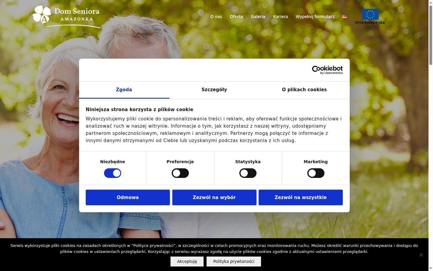 Zrzut ekranu banera zgody wyświetlanego przed jakąkolwiek interakcją