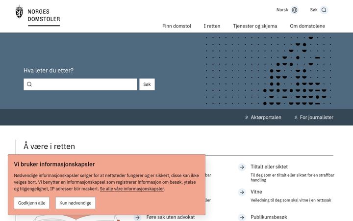 Screenshot of domstol.no