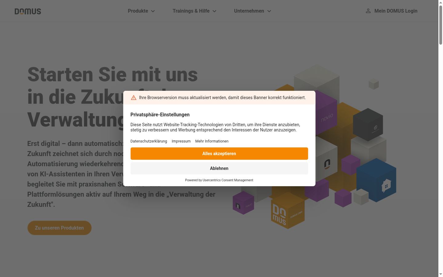 Screenshot tal-banner tal-kunsens muri qabel kwalunkwe interazzjoni