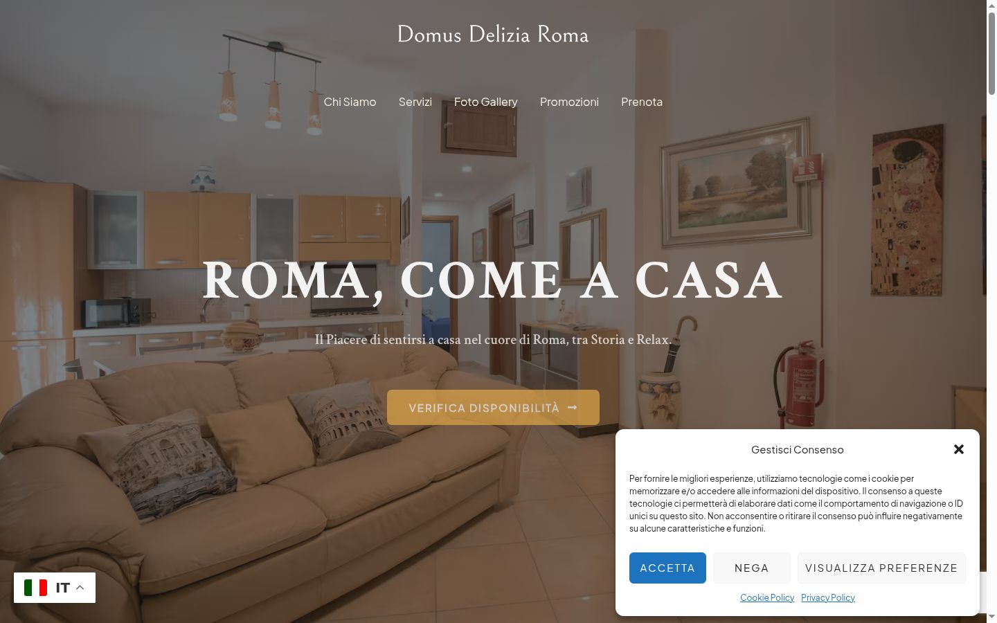 Screenshot del banner di consenso mostrato prima di qualsiasi interazione