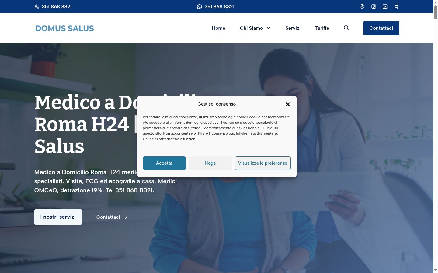 Screenshot del banner di consenso mostrato prima di qualsiasi interazione