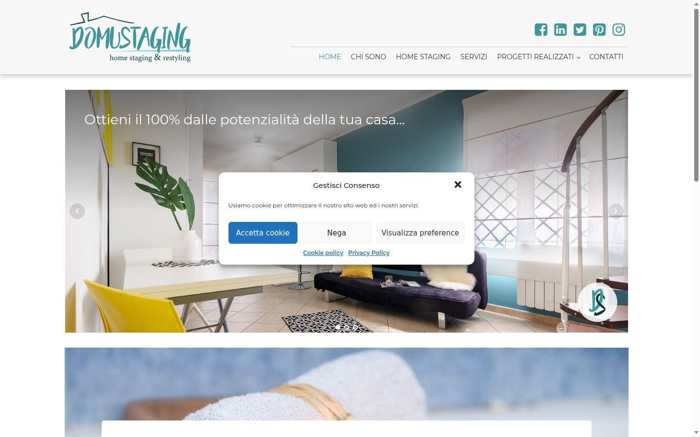 Screenshot del banner di consenso mostrato prima di qualsiasi interazione