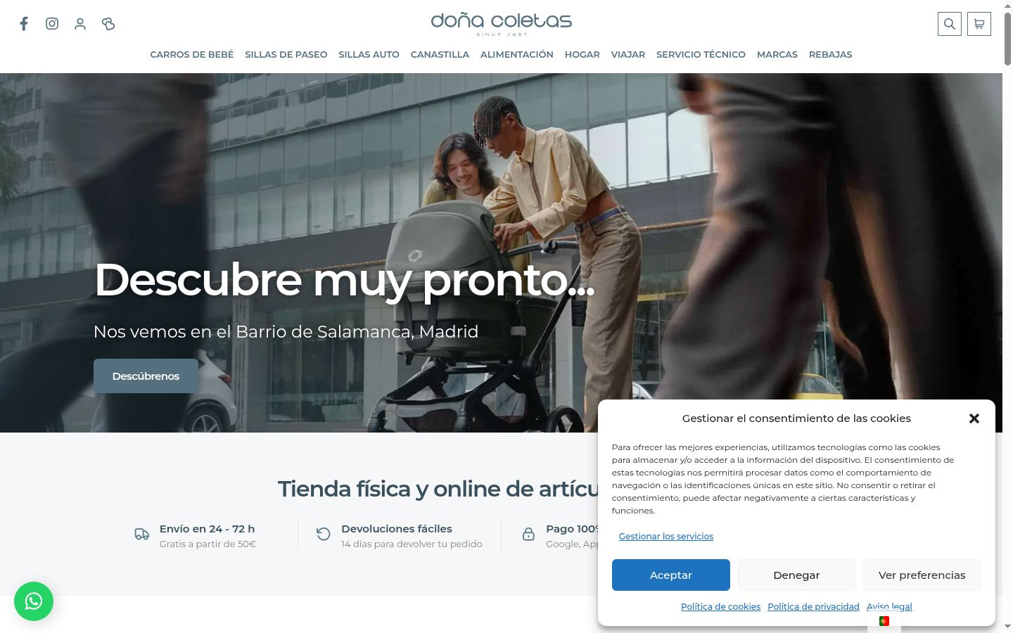 Captura de ecrã do banner de consentimento apresentado antes de qualquer interação