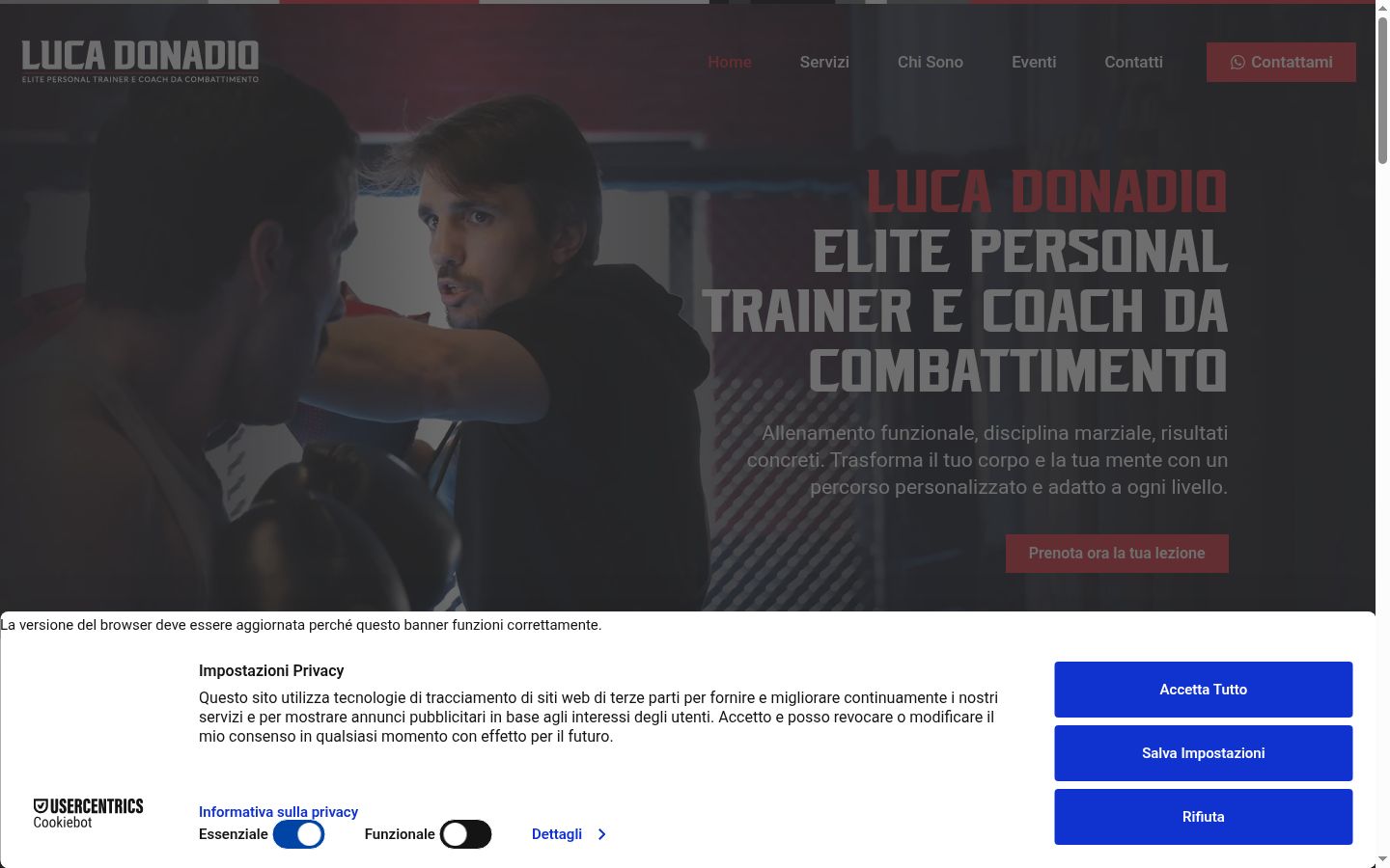 Screenshot del banner di consenso mostrato prima di qualsiasi interazione