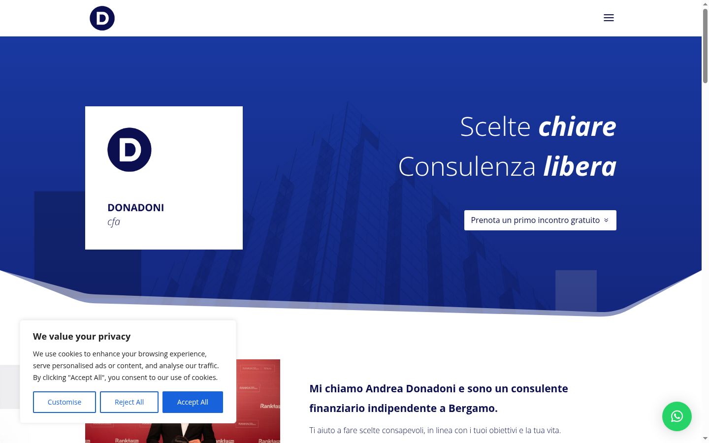Screenshot del banner di consenso mostrato prima di qualsiasi interazione
