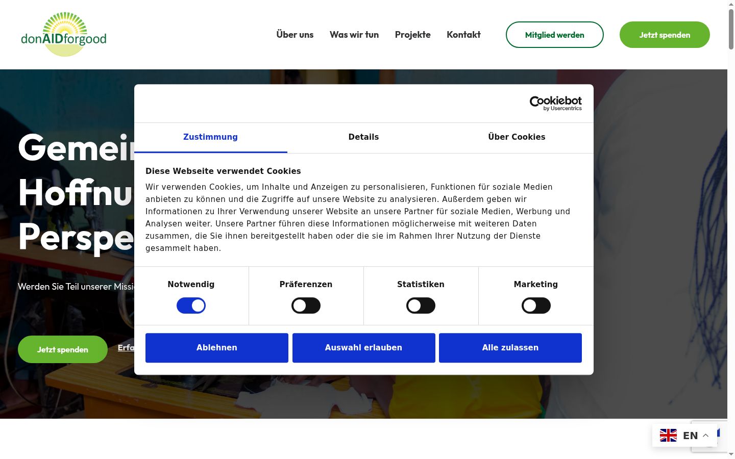 Screenshot of the consent banner shown before any interaction