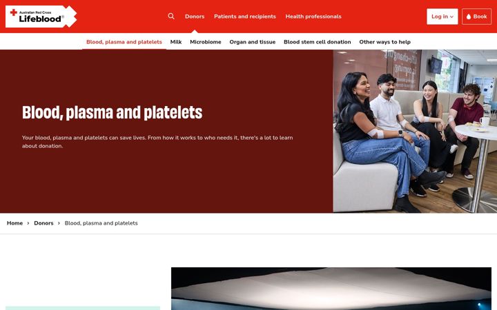 Screenshot stránky donateblood.com.au