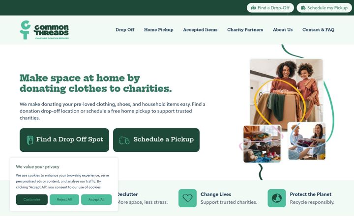 Screenshot of donatecommonthreads.com