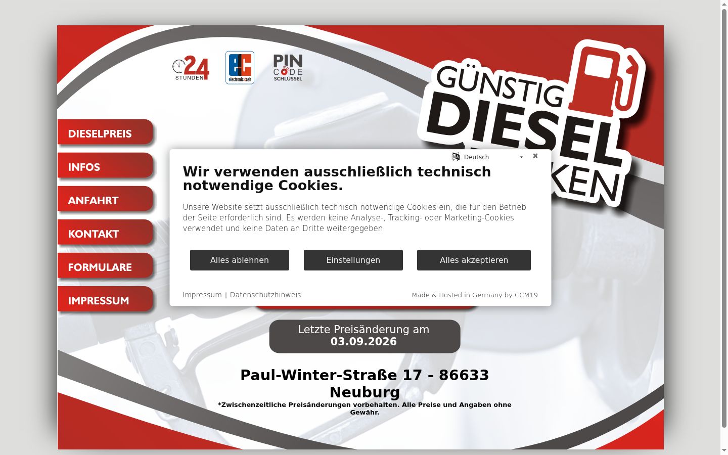 Screenshot del banner di consenso mostrato prima di qualsiasi interazione