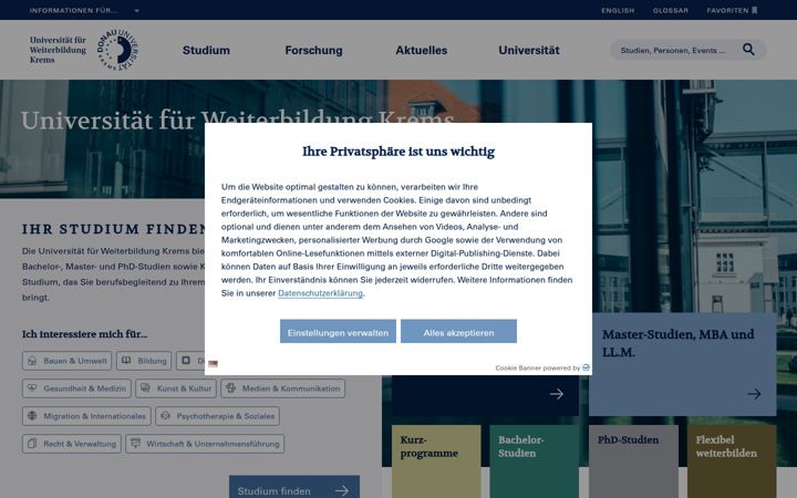 Screenshot of donau-uni.ac.at