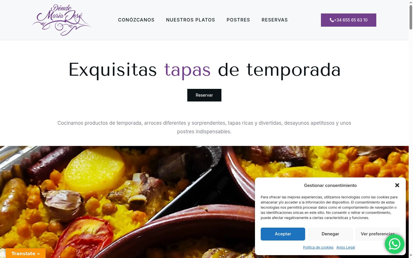 Captura de ecrã do banner de consentimento apresentado antes de qualquer interação