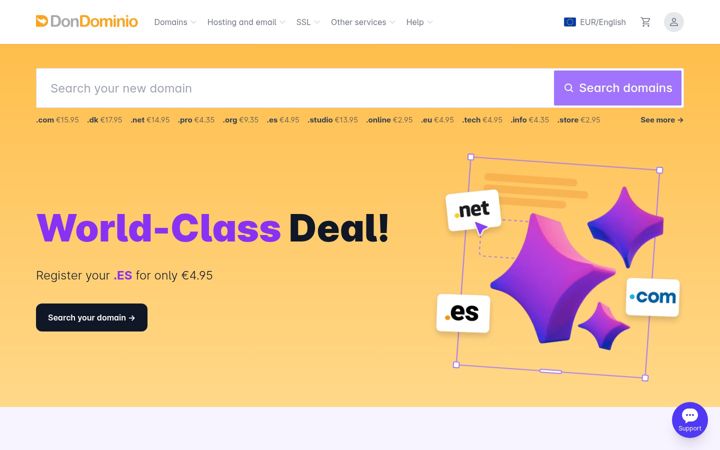 Screenshot ta' dondominio.com