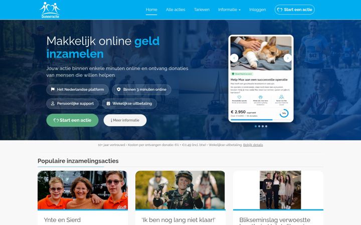 Screenshot di doneeractie.nl