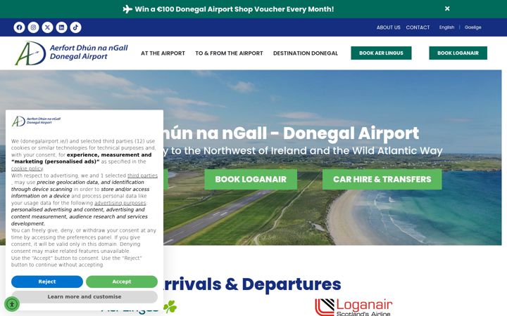 Screenshot ta' donegalairport.ie