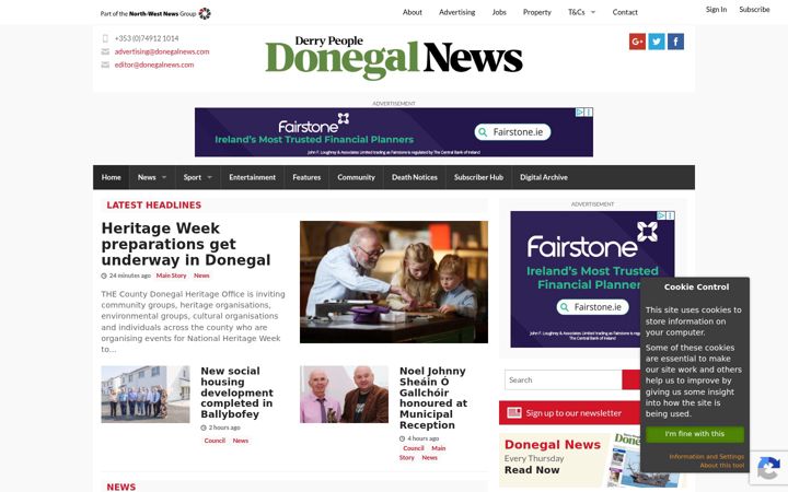 Screenshot stránky donegalnews.com