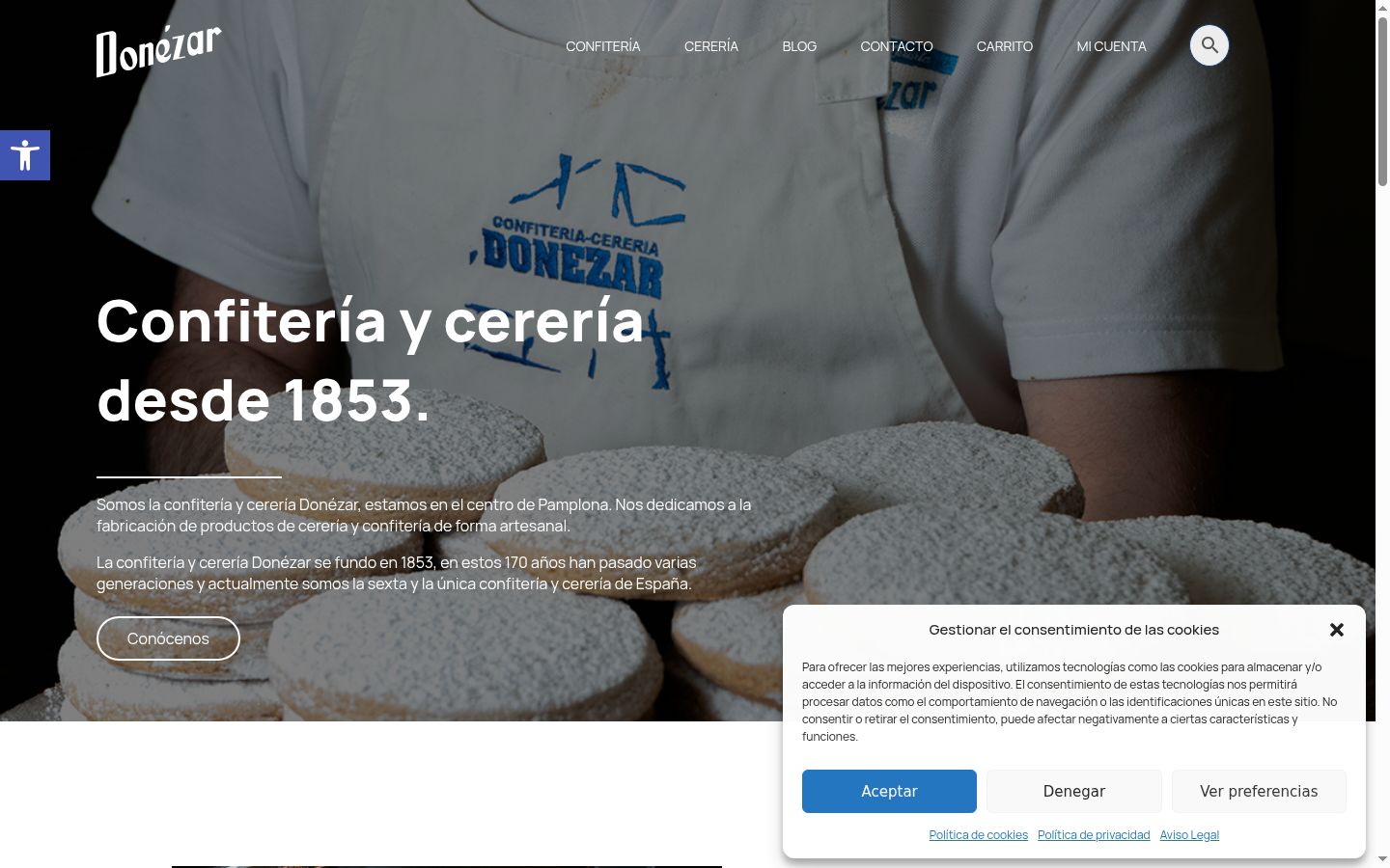 Screenshot del banner di consenso mostrato prima di qualsiasi interazione