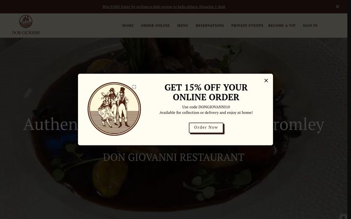 Screenshot of dongiovannirestaurant.co.uk