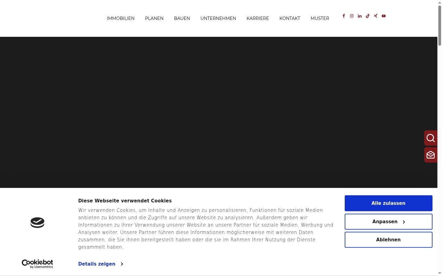 Screenshot des Einwilligungsbanners vor jeglicher Interaktion