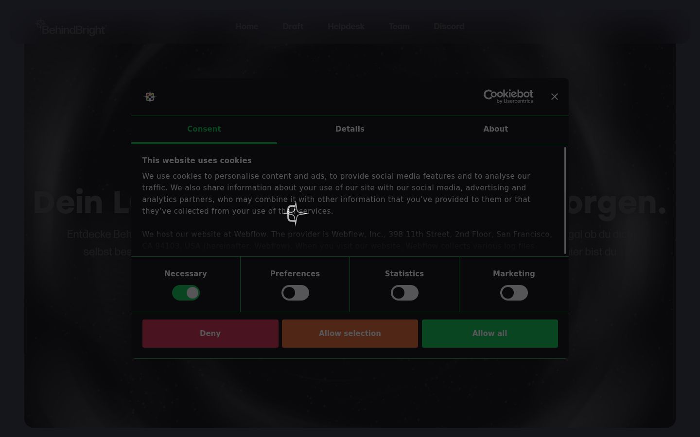 Screenshot of the consent banner shown before any interaction