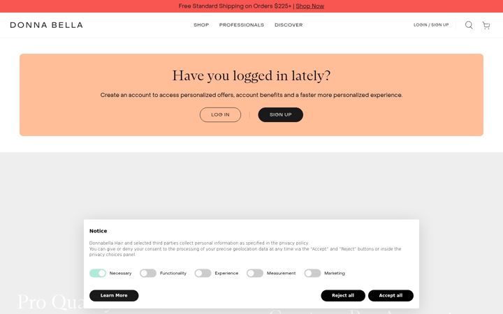 Screenshot of donnabellahair.com