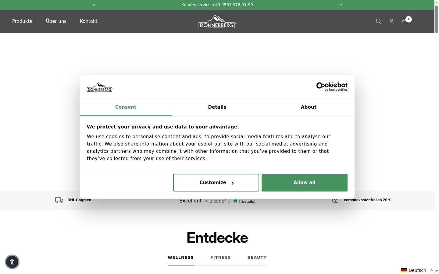 Snímek obrazovky baneru souhlasu zobrazeného před jakoukoli interakcí