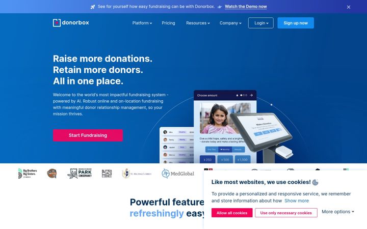 Snímek obrazovky donorbox.org