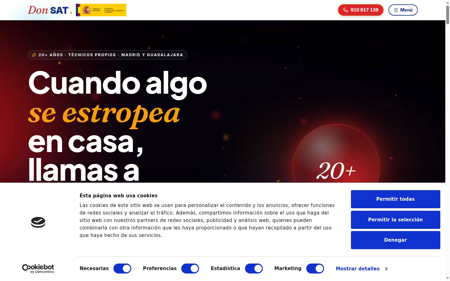Captura de ecrã do banner de consentimento apresentado antes de qualquer interação
