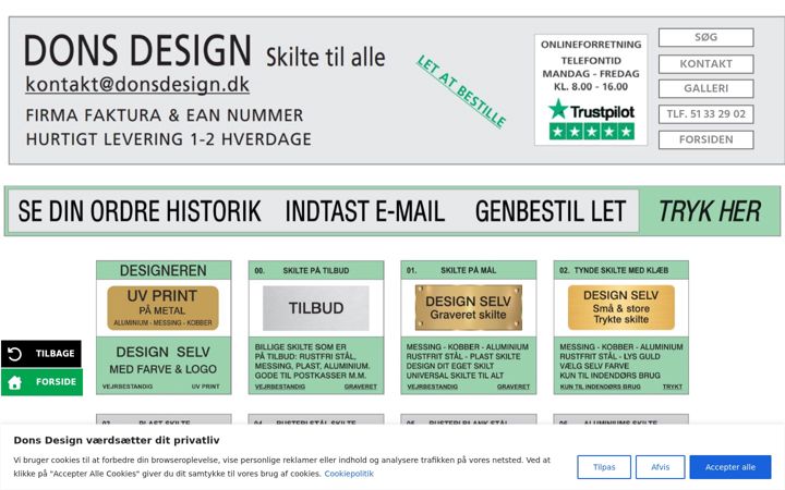Snímek obrazovky donsdesign-skilte.dk