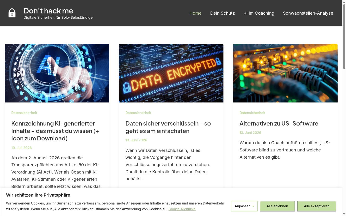 Screenshot des Einwilligungsbanners vor jeglicher Interaktion