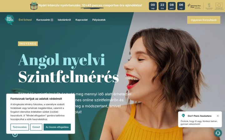Screenshot of dontpanicnyelviskolaerd.hu