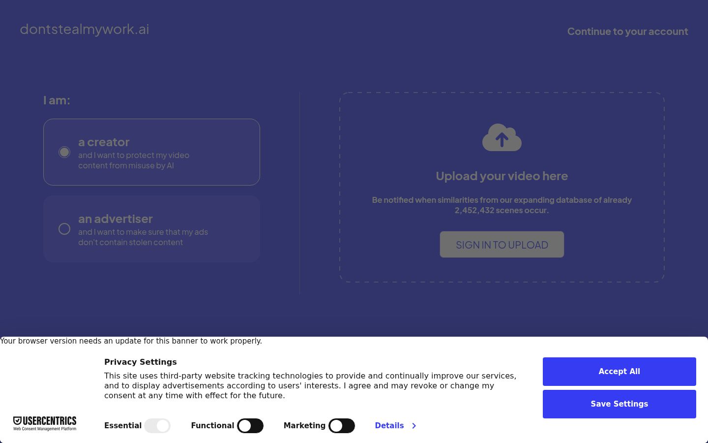 Screenshot of the consent banner shown before any interaction