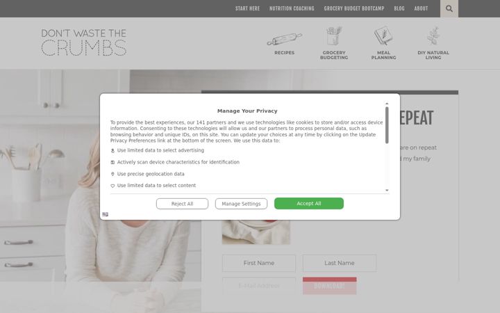 Screenshot of dontwastethecrumbs.com