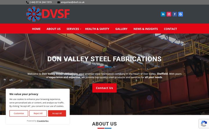 Snímek obrazovky donvalleysteelfabrications.co.uk