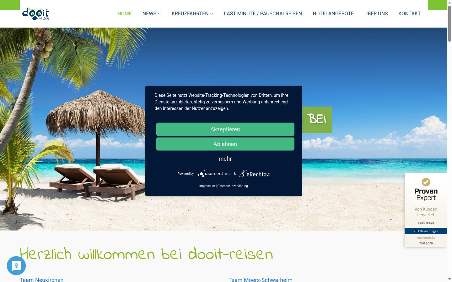 Screenshot des Einwilligungsbanners vor jeglicher Interaktion