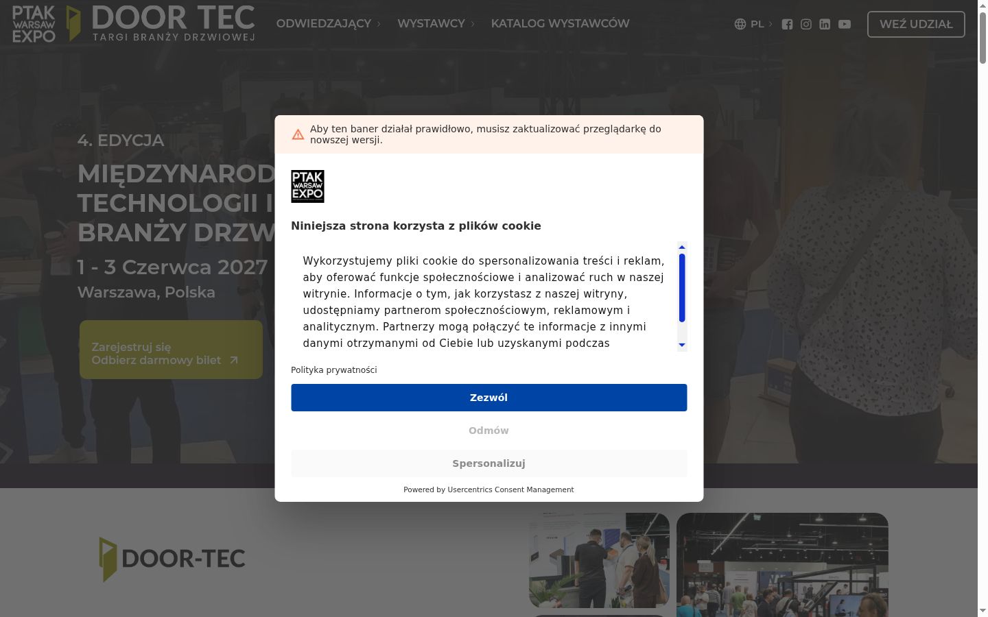 Snimka zaslona bannera za privolu prikazanog prije bilo kakve interakcije